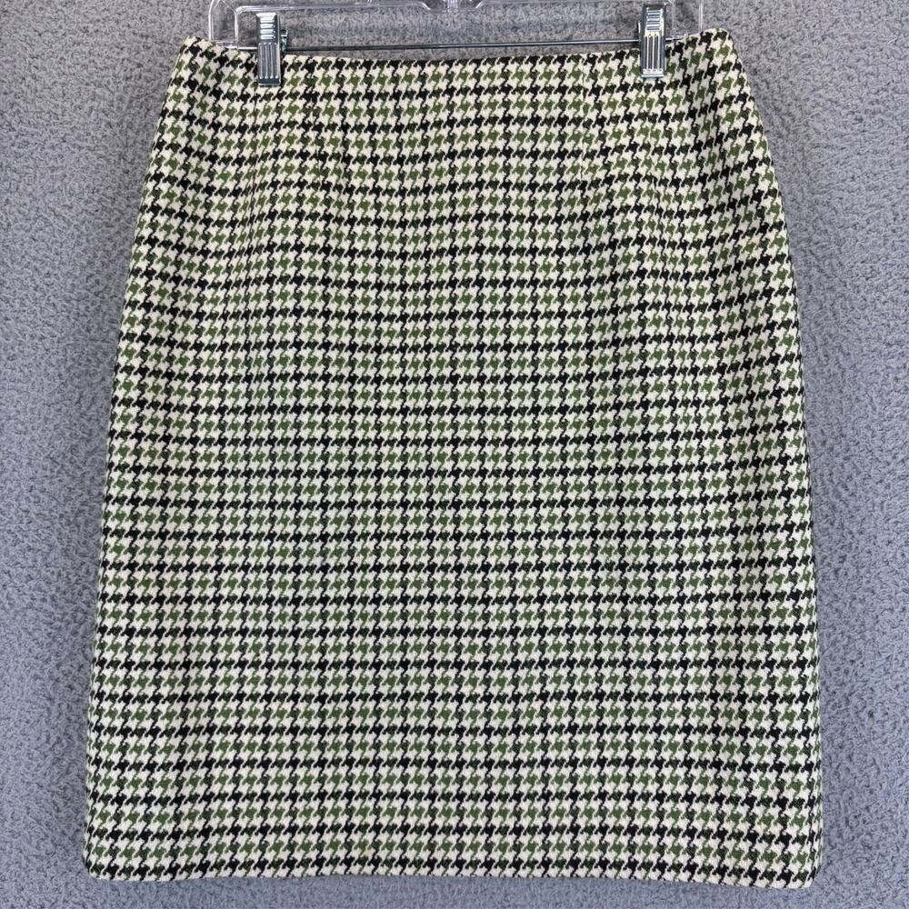Talbots Skirt 12 Houndstooth Academia Preppy Office Wool Pencil Lined VTG Green - Picture 1 of 9